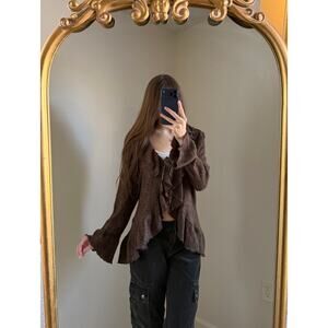 Tunnel Vision Brown Ruffle Knit Tie Cardigan Sweater